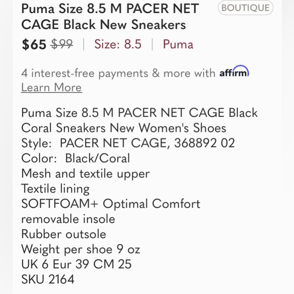 PUMA PACER NET CAGE BLACK CORAL WOMENS SNEAKERS with Puma Paw Patches! Sz 9 GUC - Picture 15 of 15